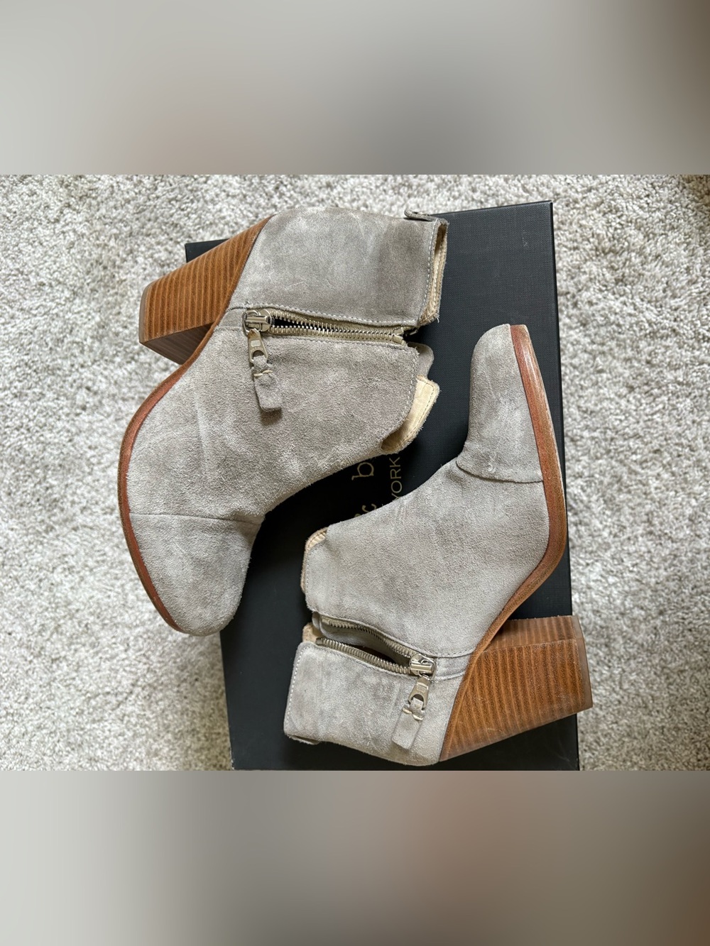 rag & bone Margot Suede Ankle Booties in Light Gray with Stacked Wood Heel